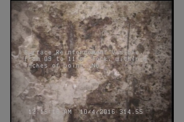 Surface Reinforcement Visible, from 09 to 11 o'clock, within 8 inches of joint: NO