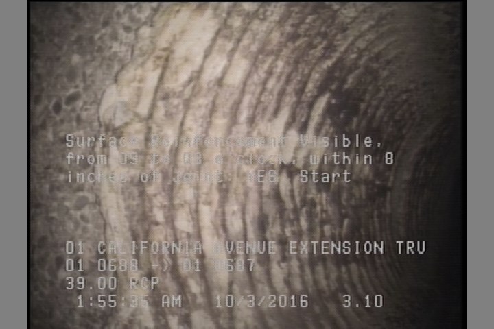 Surface Reinforcement Visible, from 09 to 03 o'clock, within 8 inches of joint: YES, Start