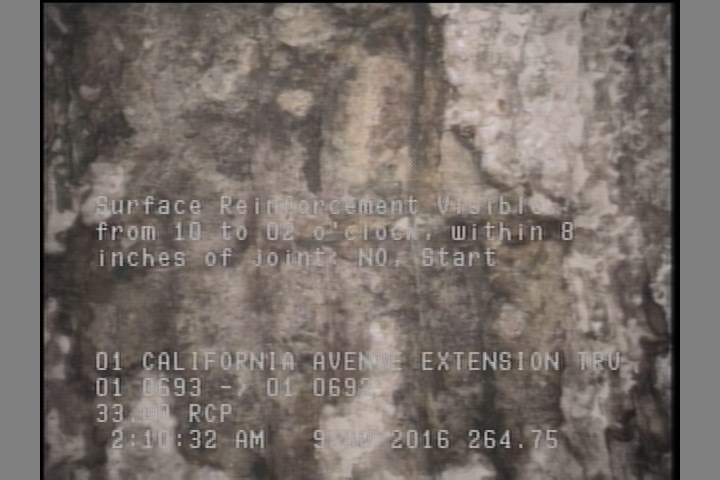 Surface Reinforcement Visible, from 10 to 02 o'clock, within 8 inches of joint: NO, Start
