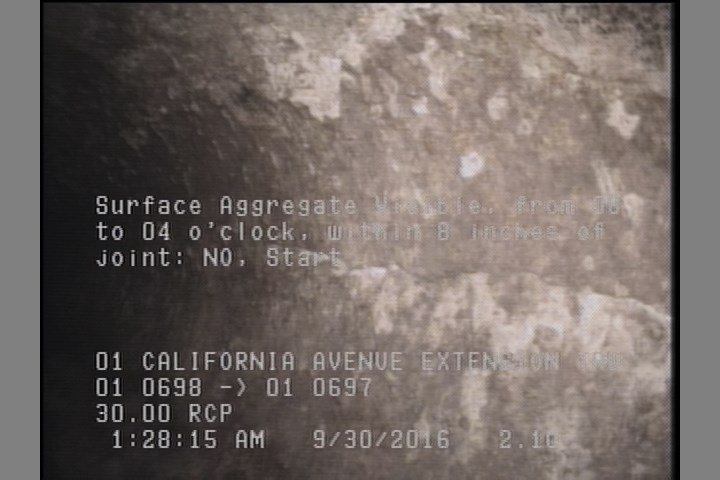 Surface Aggregate Visible, from 08 to 04 o'clock, within 8 inches of joint: NO, Start