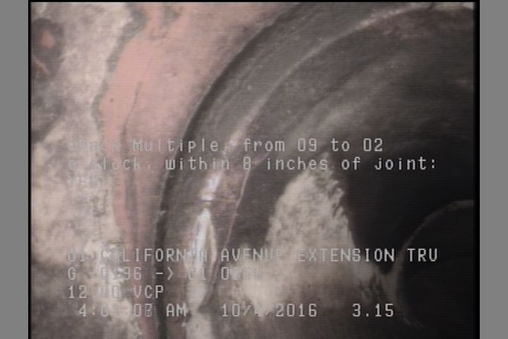 Crack Multiple, from 09 to 02 o'clock, within 8 inches of joint: YES
