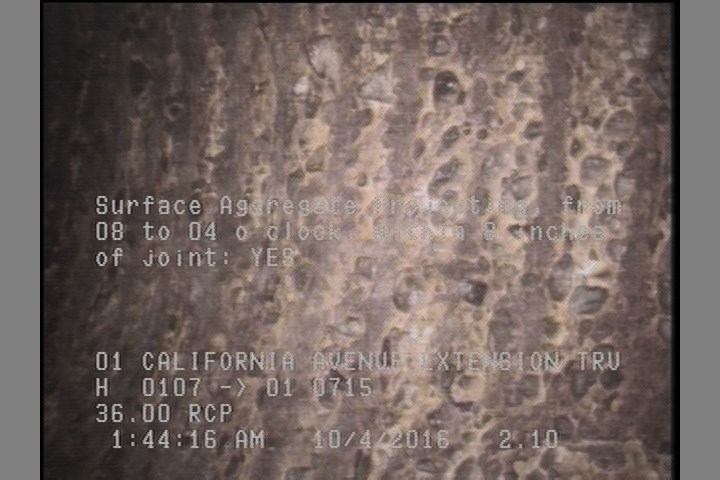 Surface Aggregate Projecting, from 08 to 04 o'clock, within 8 inches of joint: YES, Start