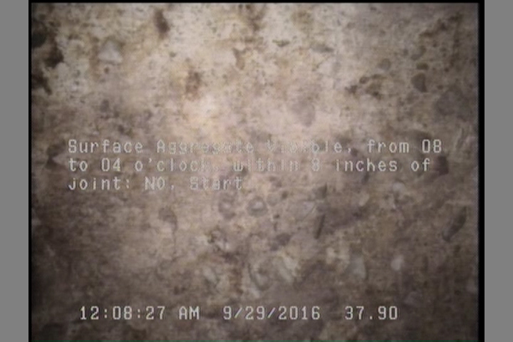 Surface Aggregate Visible, from 08 to 04 o'clock, within 8 inches of joint: NO, Start