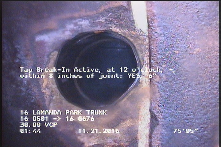Tap Break-In Active, at 12 o'clock, -, within 8 inches of joint: YES, 6"