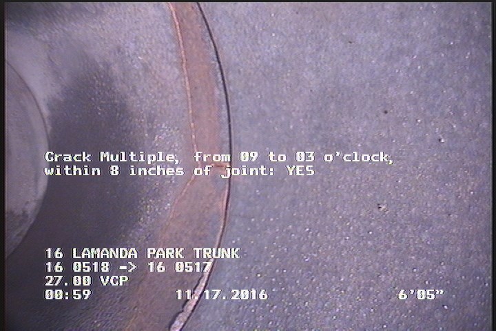 Crack Multiple, from 09 to 03 o'clock, within 8 inches of joint: YES