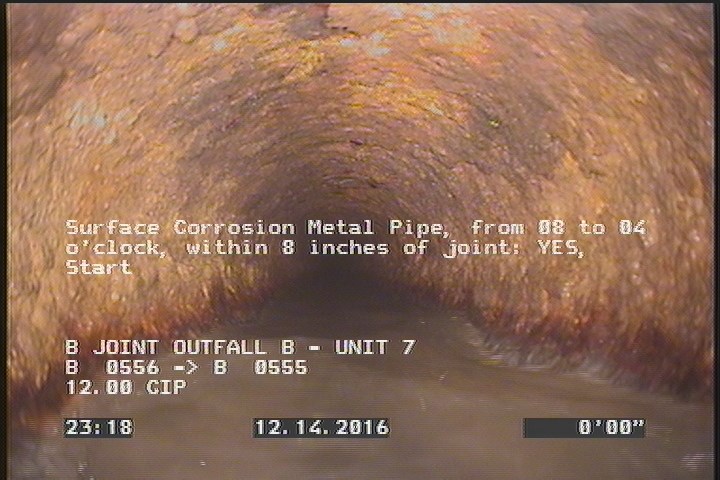 Surface Corrosion Metal Pipe, from 08 to 04 o'clock, within 8 inches of joint: YES, Start