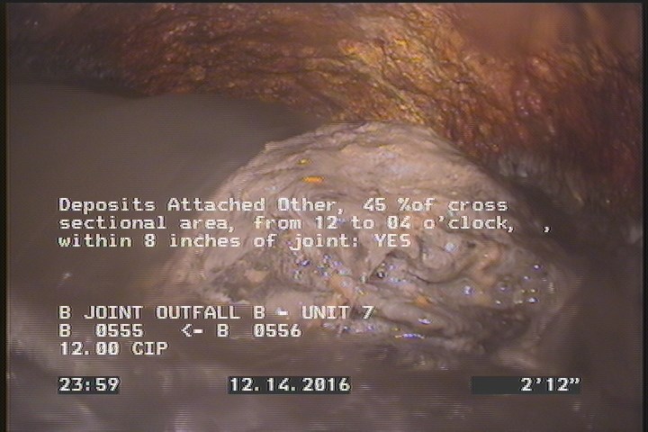 Deposits Attached Other, 45 %of cross sectional area, from 12 to 04 o'clock, , within 8 inches of joint: YES