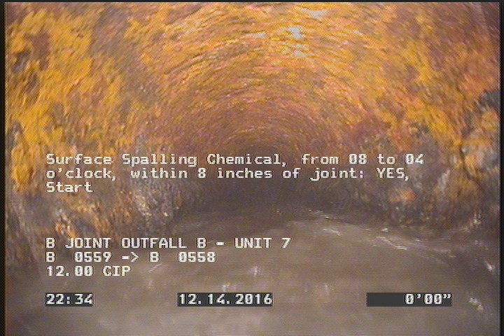 Surface Spalling Chemical, from 08 to 04 o'clock, within 8 inches of joint: YES, Start