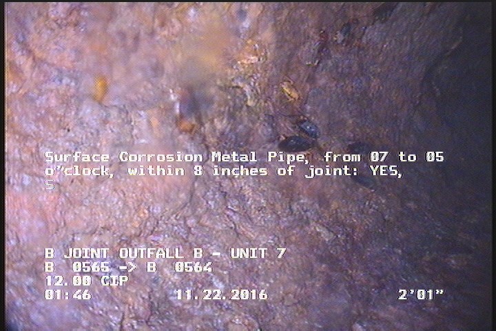 Surface Corrosion Metal Pipe, from 07 to 05 o'clock, within 8 inches of joint: YES, Start