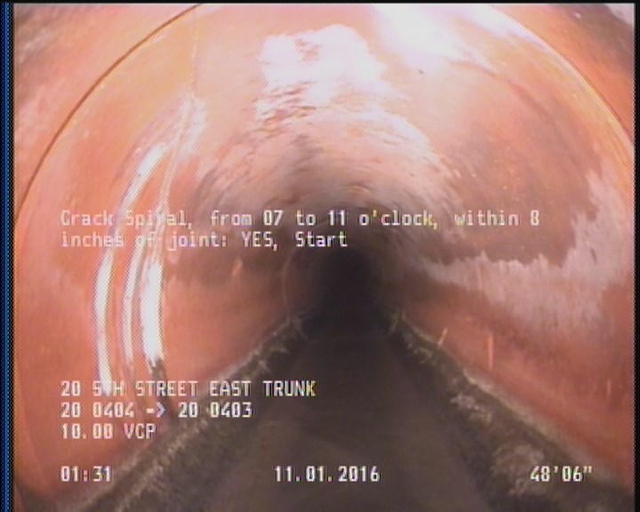 Crack Spiral, from 07 to 11 o'clock, within 8 inches of joint: YES
