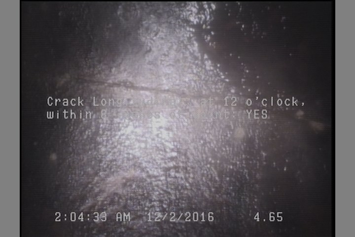 Crack Longitudinal, at 12 o'clock, within 8 inches of joint: YES
