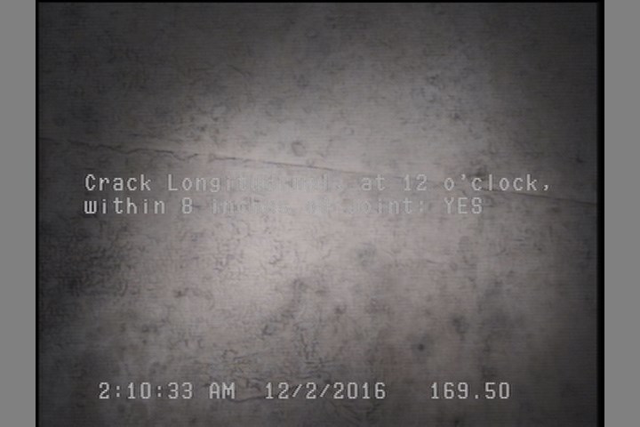 Crack Longitudinal, at 12 o'clock, within 8 inches of joint: YES