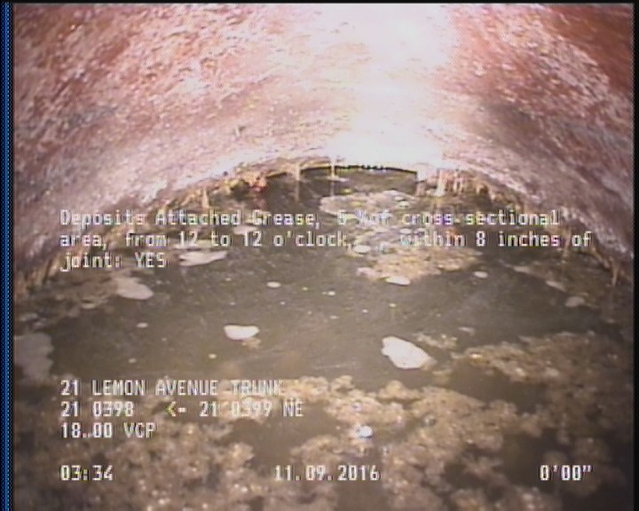 Deposits Attached Grease, 5 %of cross sectional area, from 12 to 12 o'clock, , within 8 inches of joint: YES