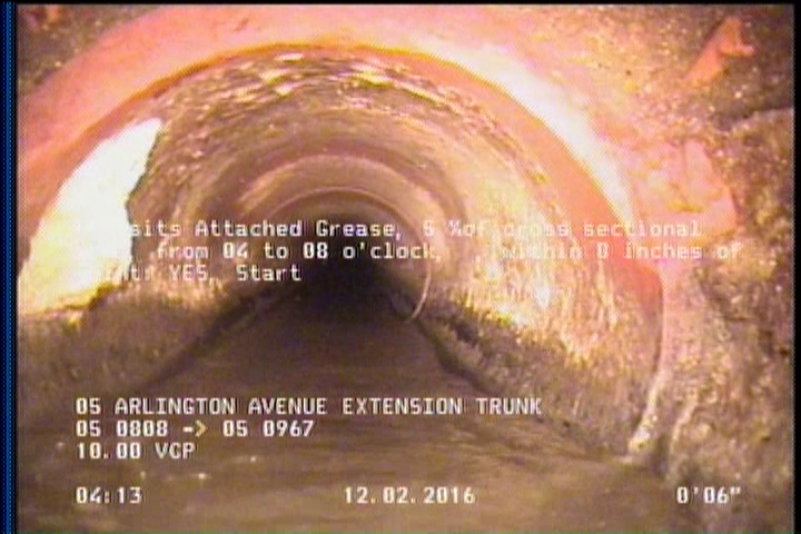 Deposits Attached Grease, 5 %of cross sectional area, from 04 to 08 o'clock, , within 8 inches of joint: YES, Start