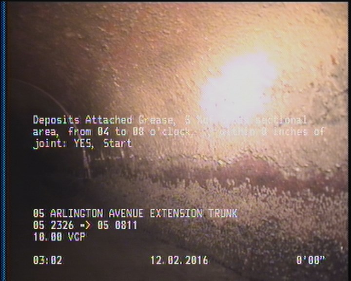 Deposits Attached Grease, 5 %of cross sectional area, from 04 to 08 o'clock, , within 8 inches of joint: YES, Start