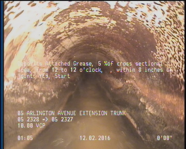 Deposits Attached Grease, 5 %of cross sectional area, from 12 to 12 o'clock, , within 8 inches of joint: YES, Start