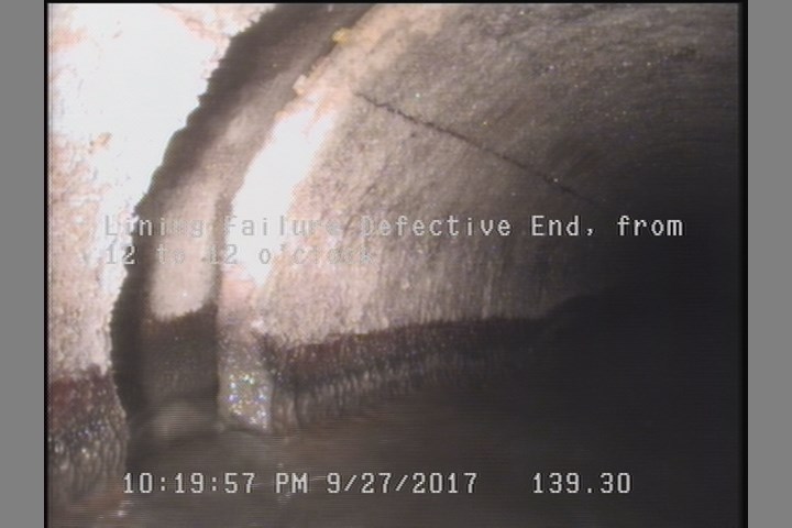 Lining Failure Defective End, from 12 to 12 o'clock