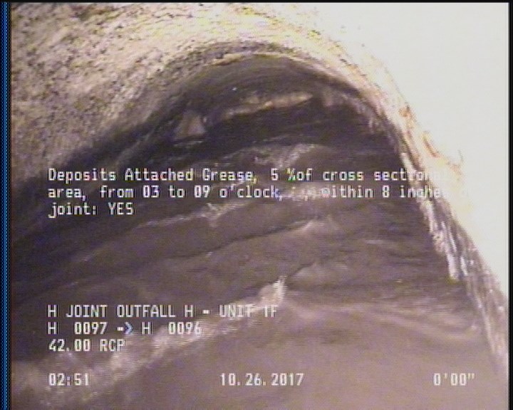 Deposits Attached Grease, 5 %of cross sectional area, from 03 to 09 o'clock, , within 8 inches of joint: YES