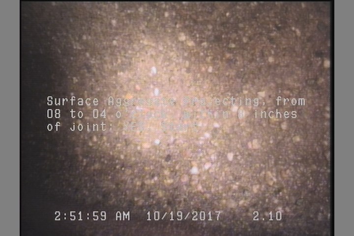 Surface Aggregate Projecting, from 08 to 04 o'clock, within 8 inches of joint: YES, Start