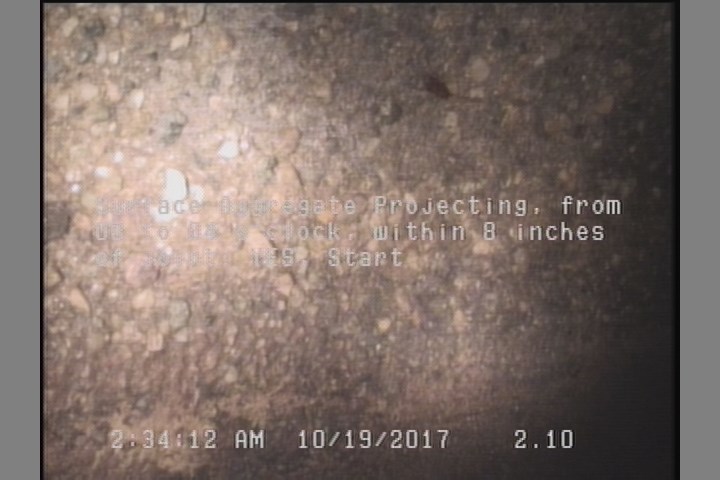 Surface Aggregate Projecting, from 08 to 04 o'clock, within 8 inches of joint: YES, Start