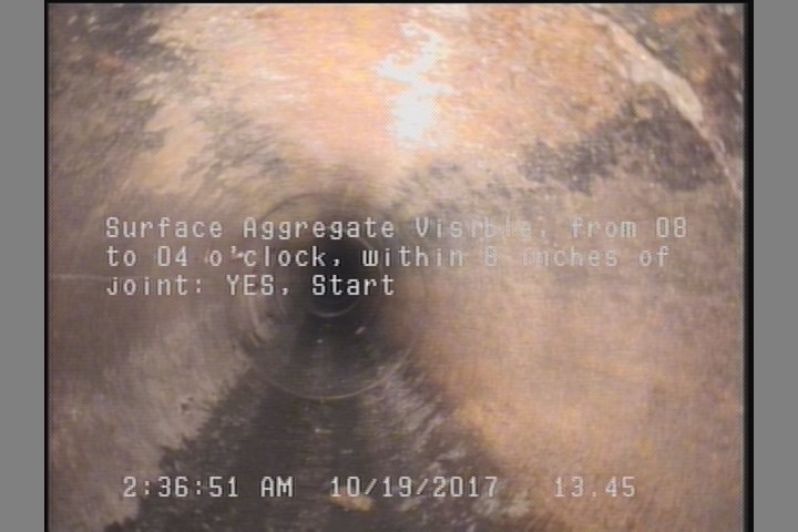 Surface Aggregate Visible, from 08 to 04 o'clock, within 8 inches of joint: YES, Start