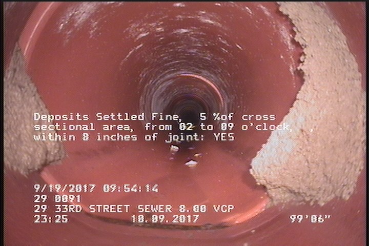 Deposits Settled Fine, 5 %of cross sectional area, from 02 to 09 o'clock, , within 8 inches of joint: YES