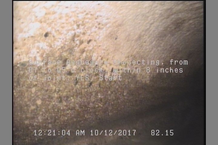 Surface Aggregate Projecting, from 07 to 05 o'clock, within 8 inches of joint: YES, Start