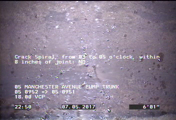 Crack Spiral, from 03 to 05 o'clock, within 8 inches of joint: NO