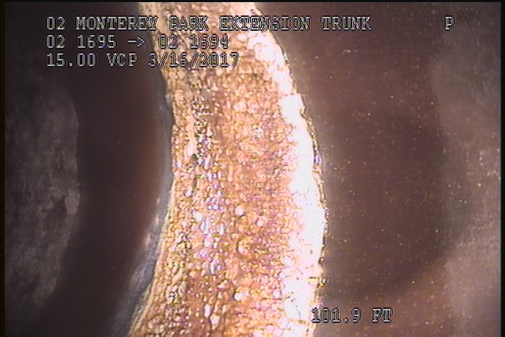 Deposits Attached Encrustation, 5 %of cross sectional area, from 08 to 04 o'clock, , within 8 inches of joint: YES