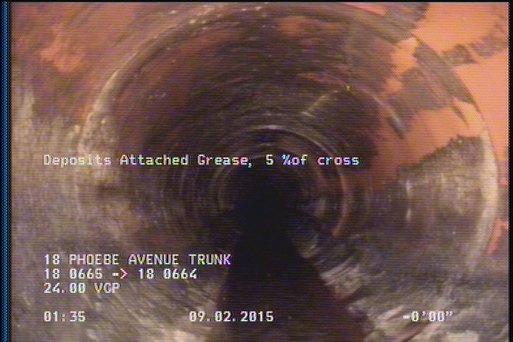Deposits Attached Grease, 5 %of cross sectional area, from 04 to 08 o'clock, , within 8 inches of joint: YES, Start
