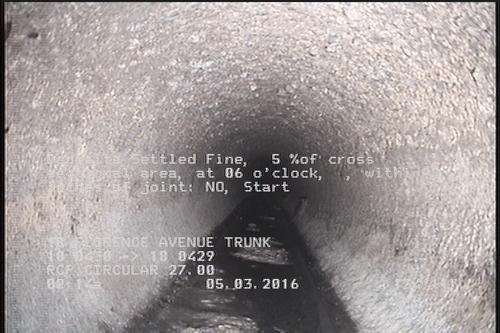 Deposits Settled Fine, 5 %of cross sectional area, at 06 o'clock, , within 8 inches of joint: NO, Start