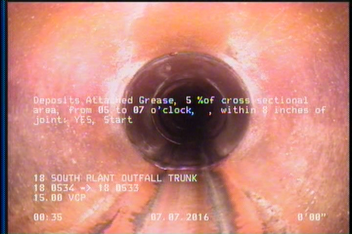 Deposits Attached Grease, 5 %of cross sectional area, from 05 to 07 o'clock, , within 8 inches of joint: YES, Start