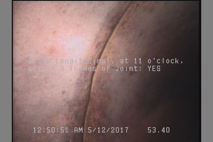 Crack Longitudinal, at 11 o'clock, within 8 inches of joint: YES