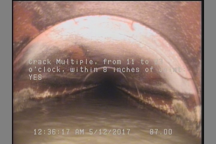 Crack Multiple, from 11 to 03 o'clock, within 8 inches of joint: YES