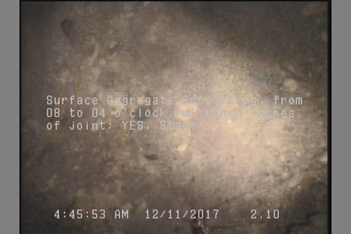 Surface Aggregate Projecting, from 08 to 04 o'clock, within 8 inches of joint: YES, Start