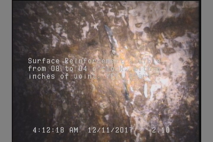 Surface Reinforcement Visible, from 08 to 04 o'clock, within 8 inches of joint: YES, Start
