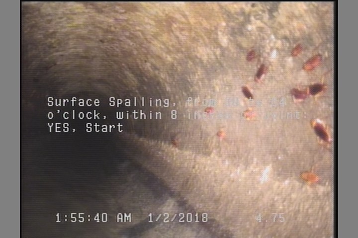 Surface Spalling, from 08 to 04 o'clock, within 8 inches of joint: YES, Start