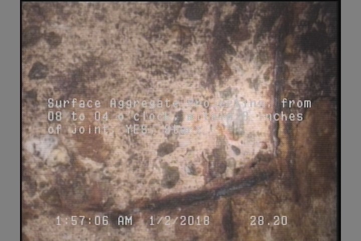 Surface Aggregate Projecting, from 08 to 04 o'clock, within 8 inches of joint: YES, Start