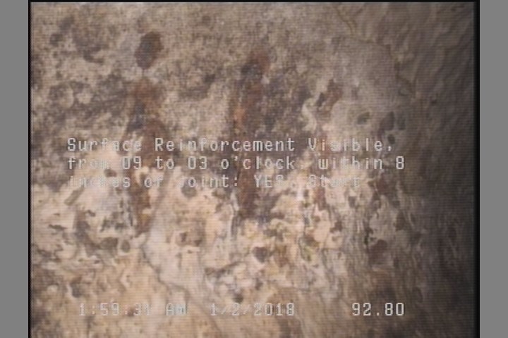 Surface Reinforcement Visible, from 09 to 03 o'clock, within 8 inches of joint: YES, Start