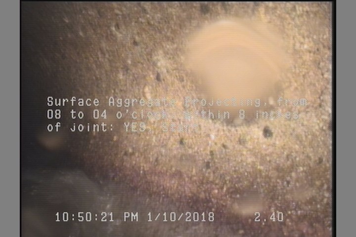 Surface Aggregate Projecting, from 08 to 04 o'clock, within 8 inches of joint: YES, Start