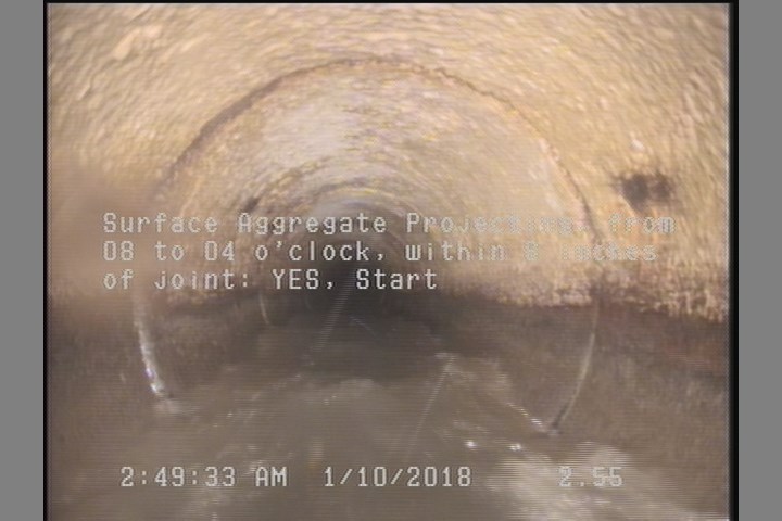 Surface Aggregate Projecting, from 08 to 04 o'clock, within 8 inches of joint: YES, Start