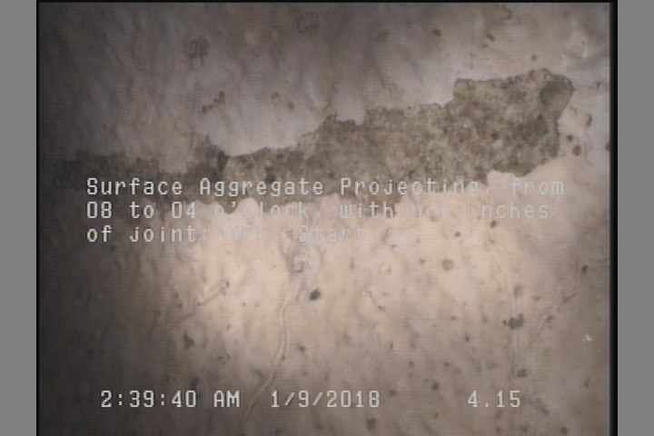 Surface Aggregate Projecting, from 08 to 04 o'clock, within 8 inches of joint: YES, Start