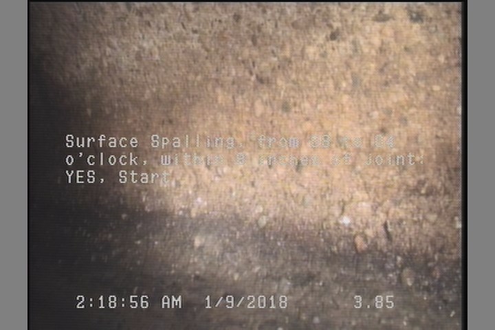 Surface Spalling, from 08 to 04 o'clock, within 8 inches of joint: YES, Start