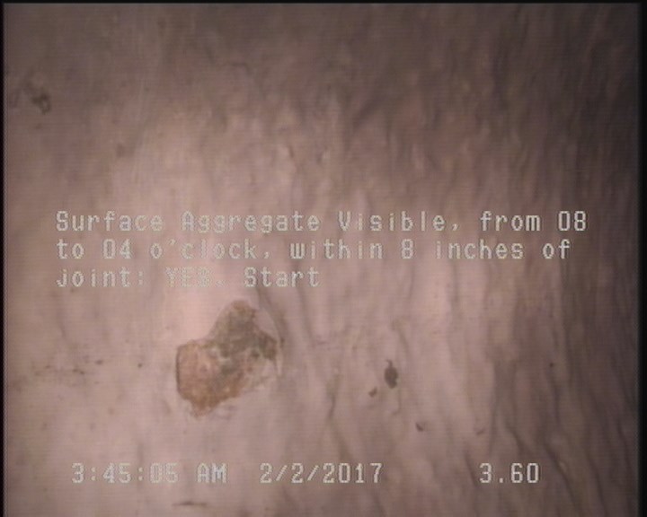 Surface Aggregate Visible, from 08 to 04 o'clock, within 8 inches of joint: YES, Start