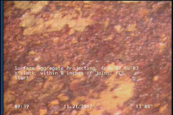 Surface Aggregate Projecting, from 09 to 03 o'clock, within 8 inches of joint: YES, Start