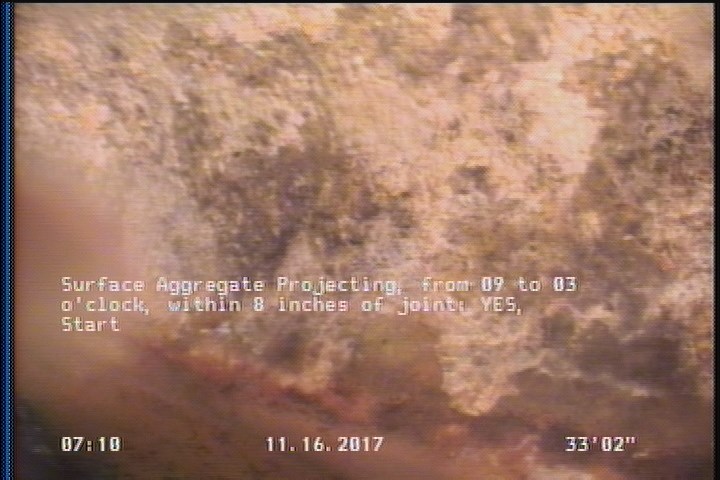 Surface Aggregate Projecting, from 09 to 03 o'clock, within 8 inches of joint: YES, Start