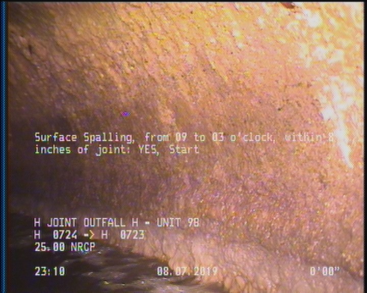 Surface Spalling, from 09 to 03 o'clock, within 8 inches of joint: YES, Start