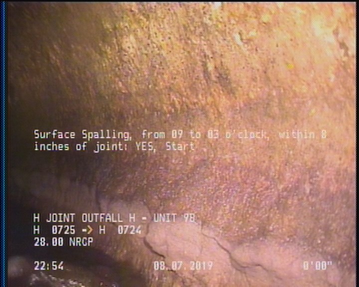Surface Spalling, from 09 to 03 o'clock, within 8 inches of joint: YES, Start