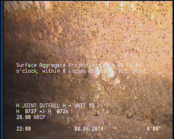 Surface Aggregate Projecting, from 08 to 04 o'clock, within 8 inches of joint: YES, Start