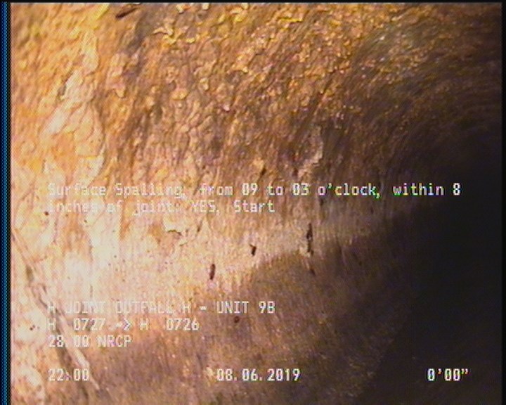 Surface Spalling, from 09 to 03 o'clock, within 8 inches of joint: YES, Start